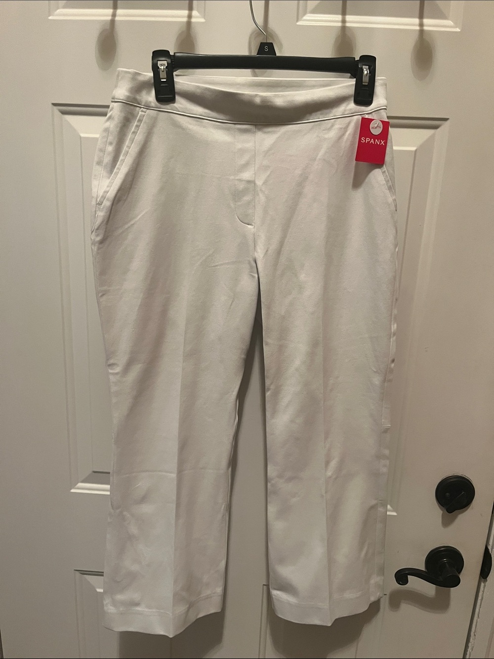 NWT SPANX White Cropped Silver Linings Kick Flare Pants size PETITE Med
